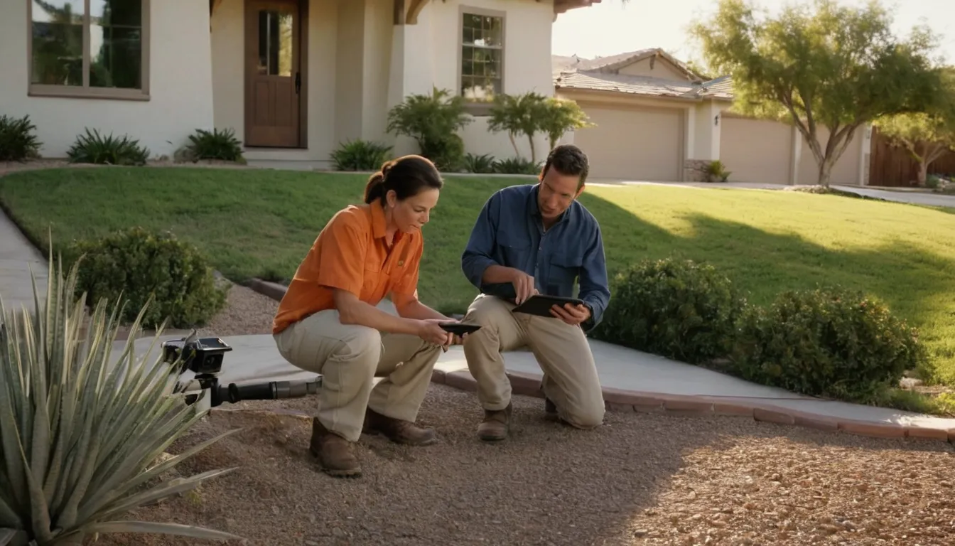 A local provider reviewing a sewer line camera inspection on a tablet with a homeowner in the Fremont area